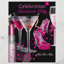 Bachelorette Party Lipstick Pink Shoes Champagne Personalized Flyer