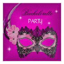 Bachelorette Party Pink Mask Black Personalized Invite