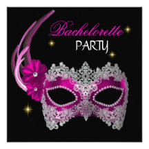 Bachelorette Party Pink Mask Black Personalized Invitations