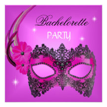 Bachelorette Party Pink Mask Black Invites