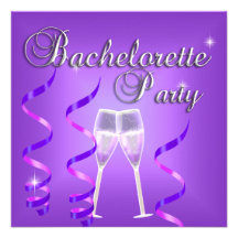 Bachelorette Party Purple Champagne Glass Black Custom Invitations