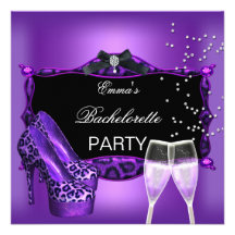 Bachelorette Party Purple Leopard Black Shoes 3 Personalized Invites