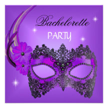 Bachelorette Party Purple Mask Black Invites