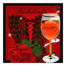 Bachelorette Party Red Rose Corset Black Wine Invitation