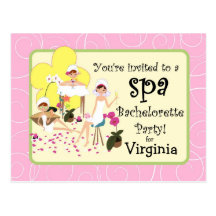 Bachelorette Party Spa Postcard Invitations - Pink