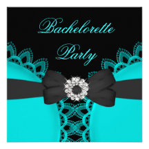 Bachelorette Party Teal Blue Black Lace Custom Announcement