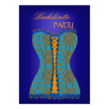 Bachelorette Party Teal Blue Corset Yellow Personalized Invite