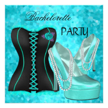 Bachelorette Party Teal Blue Hi heel Shoes Custom Invitations