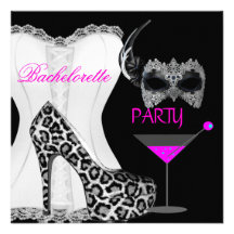 Bachelorette Party White Corset Pink Leopard Personalized Announcements