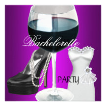 Bachelorette Party Wine Magenta Black Dress Personalized Announcement
