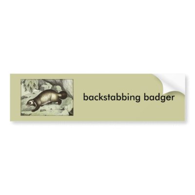 backstabbing badger bumper sticker by twelfthhouse