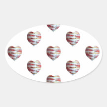 Bacon Love Heart Pattern Oval Sticker