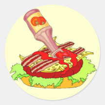 Bacon swiss cheeseburger with ketchup round stickers