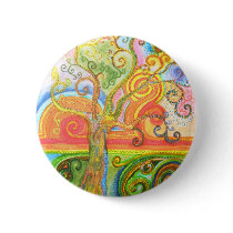 Badge with Psychedelic Colourful Tree Design