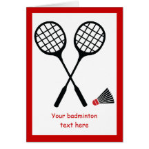 Badminton gifts, racquet and shuttlecock custom cards