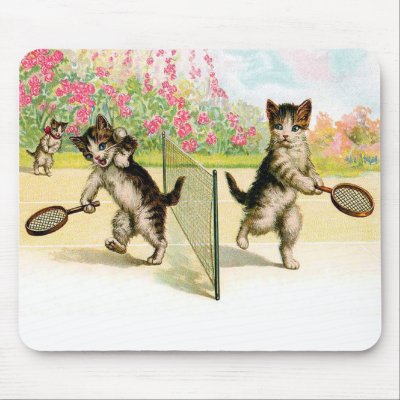 Badminton Kittens Vintage Art Mouse Pad by Aquavel