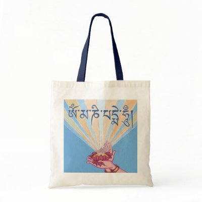 BAG Lotus with mantra Om Mani Padme Hum by Tibetan_Thangka_Art
