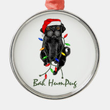 Bah HumPug Black Pug Christmas Tree Ornament