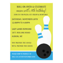 Bahama Blue Roll On Over Bowling Birthday Party Personalized Invitation