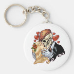 Baiser de crâne avec des coeurs et des roses par A Porte-clés
