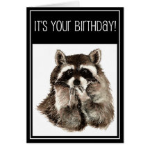 Baisers d'anniversaire avec le raton laveur mignon carte de vœux