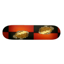 Baked potato with sour cream, against orange backg skate boards