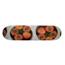 Baked tomato slices skateboard