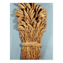 Baker's sign with ears of wheat and flowers post card