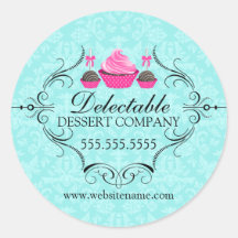 Bakery Damask Aqua and Pink Stickers