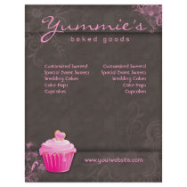 Bakery Flyer Cupcake Pink Floral Heart Brown