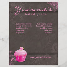 Bakery Flyer Cupcake Pink Floral Heart Brown
