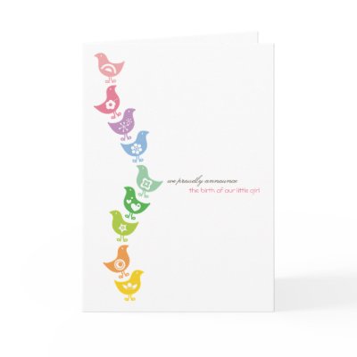 Balancing Rainbow Chicks Baby Announcement Card by fat_fa_tin