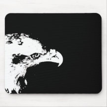 bald eagle white graphical facing right black back mousepads
