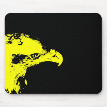 bald eagle yellow graphical facing right black mousepads