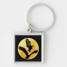 Bald eagles and full moon keychain