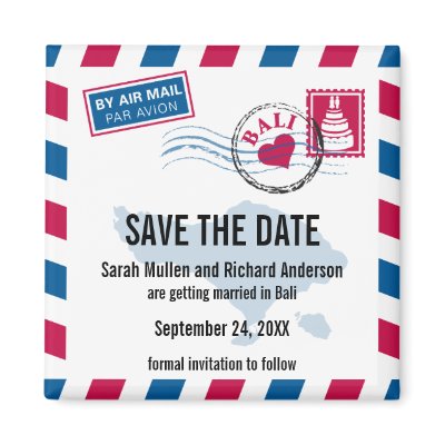 Bali Air Mail Wedding Save the Date Refrigerator Magnet by labellarue