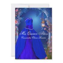 Ball Gown Royal Navy Blue Rose Quinceanera Announcements