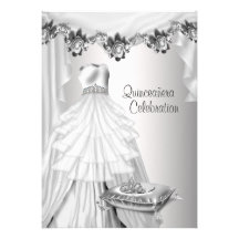 Ball Gown Tiara White Roses Princess Quinceanera Custom Announcement