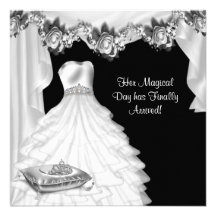 Ball Gown Tiara White Roses Princess Quinceanera Custom Invitation