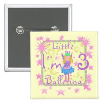 Ballerina 3rd Birthday Tshirts and Gifts Buttons
