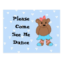 Ballerina Bear Dance Recital Invitation Postcards
