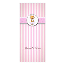 Ballerina Bear Pink White Candy Stripe Invitation