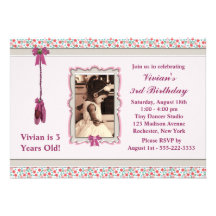 Ballerina Pink Photo Birthday Party Custom Invites
