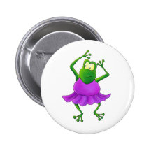 Ballerina Purple Tutu Dancing Frog Pinback Button