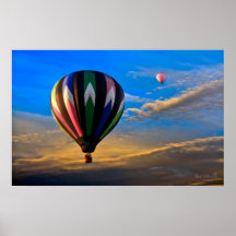 Ballons à air chauds de coucher du soleil paisible posters