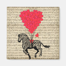 Ballons vintages drôles de zèbre et de coeur aimant pour réfrigérateur