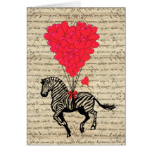 Ballons vintages drôles de zèbre et de coeur carte de vœux