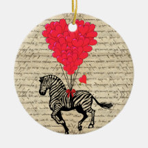 Ballons vintages drôles de zèbre et de coeur ornements de noël