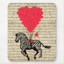 Ballons vintages drôles de zèbre et de coeur tapis de souris