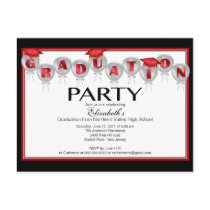 Balloon Graduation Party Invitation Red Grad Cap Postcard